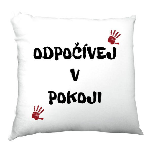 Polštář saténový s potiskem Odpočívej v pokoji-hororový polštář