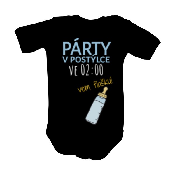 Dětské body  s potiskem párty v postýlce